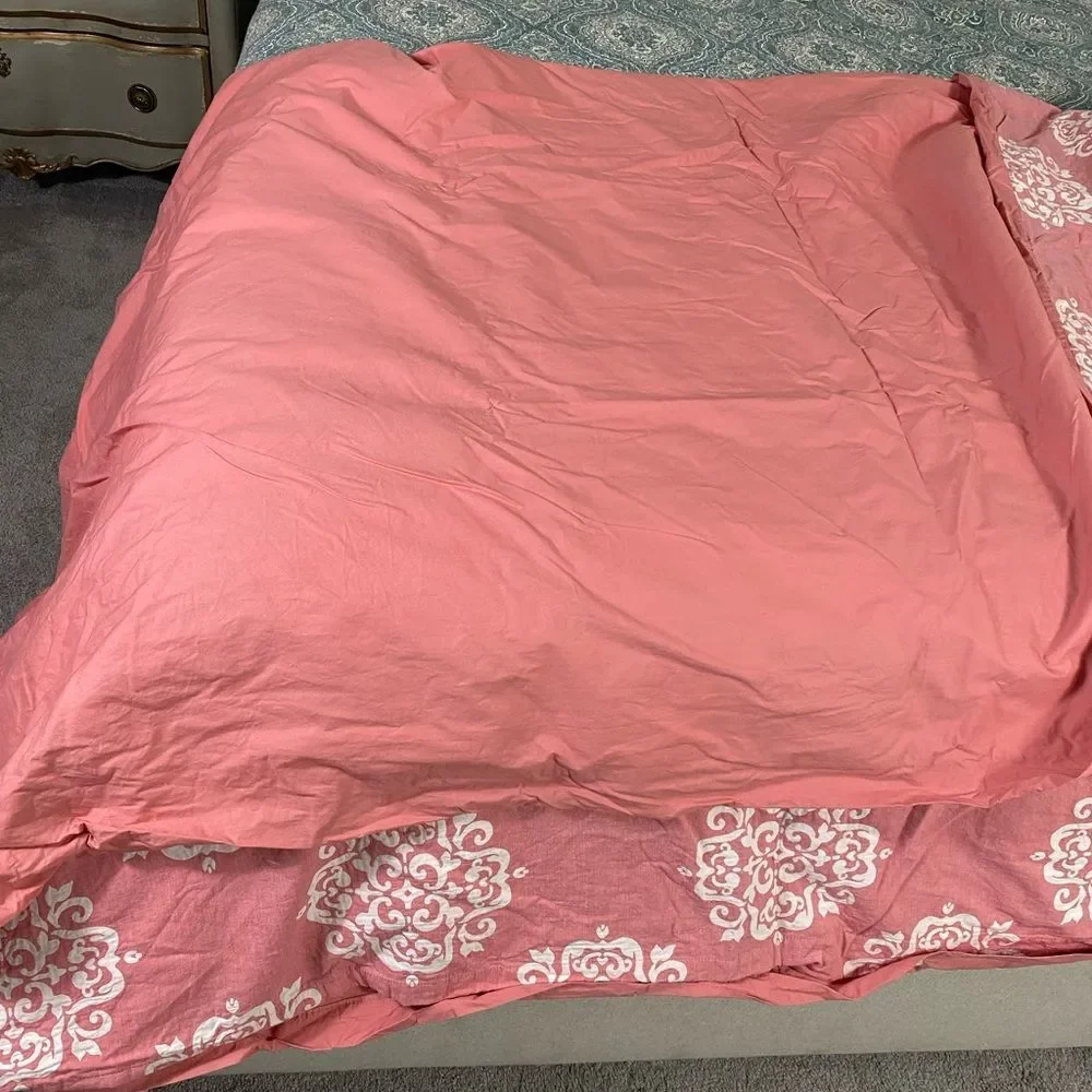 West Elm Coral and White Duvet Cover Set